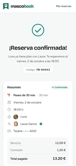 Pantalla de reserva confirmada