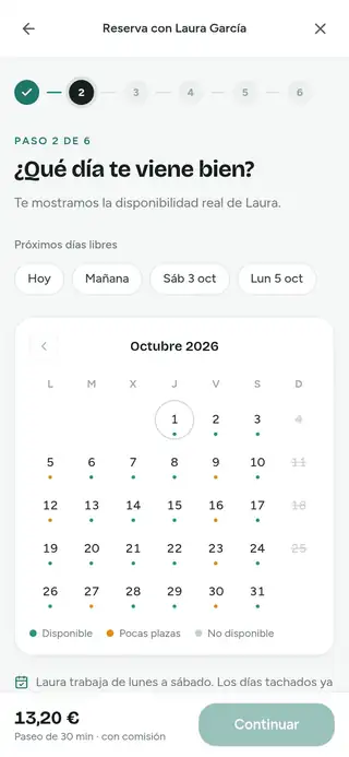 Calendario con días libres