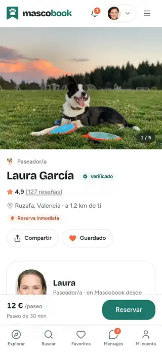 Perfil de una paseadora con valoraciones