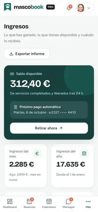 Pantalla de ingresos